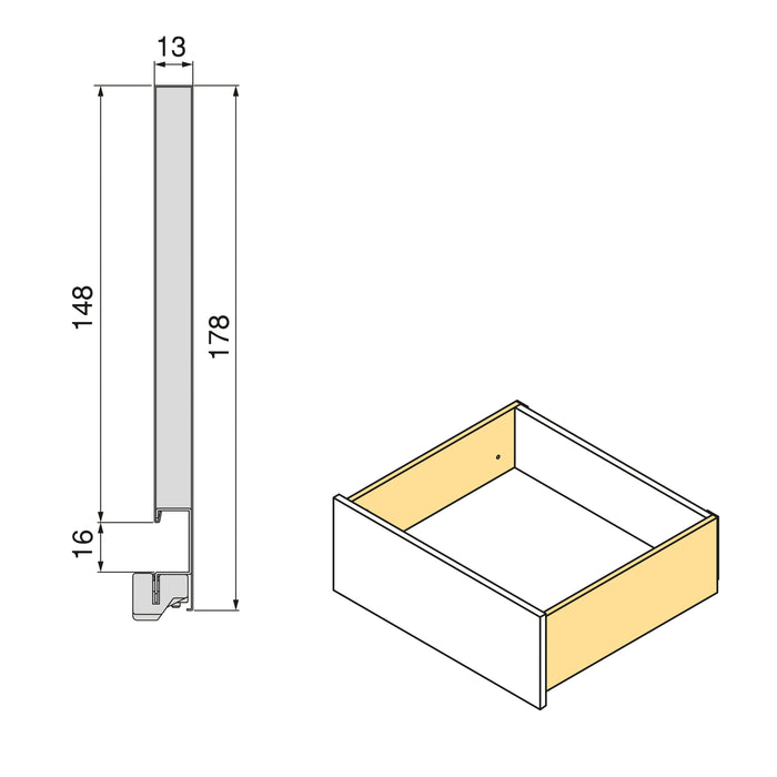 Aussenschublade Vertex 3D-Regelung, H 178mm, 40Kg, T 500mm, Stahl, Anthrazitgrau