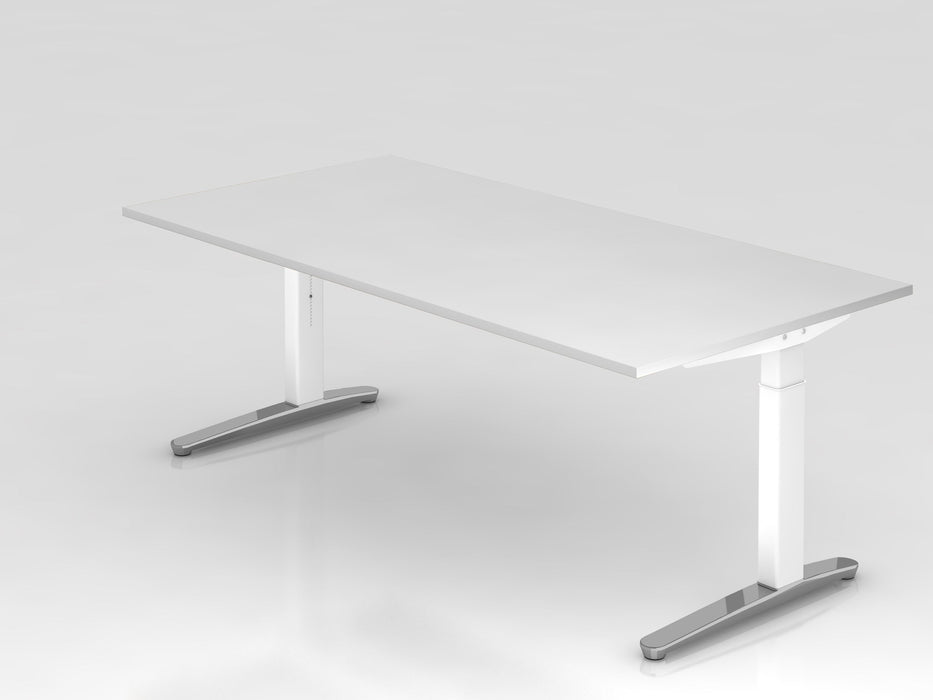 Hammerbacher | Schreibtisch C-Fuß 200x100cm Weiß / Weiß poliert