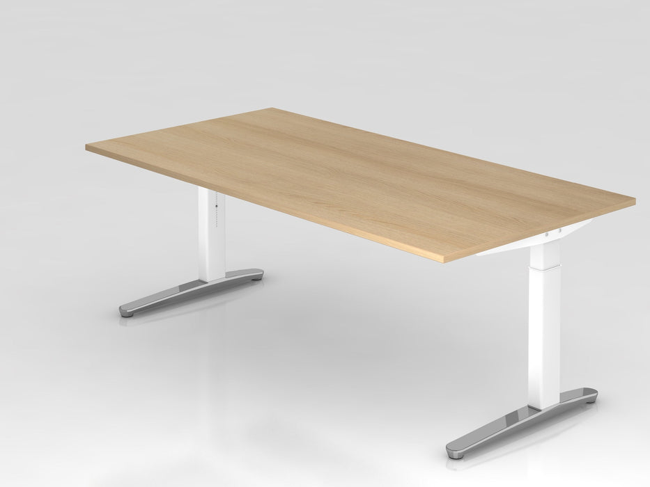 Hammerbacher | Schreibtisch C-Fuß 200x100cm Eiche / Weiß poliert