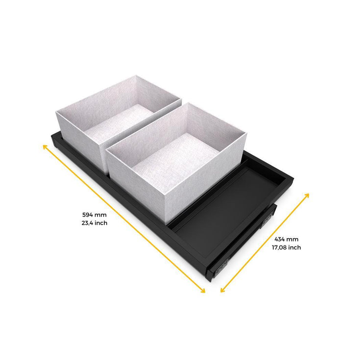 Set aus Tray- Gleitrahmen set sanfter Schließung Schränke, verstellbar, Modul 600mm, Steingrau