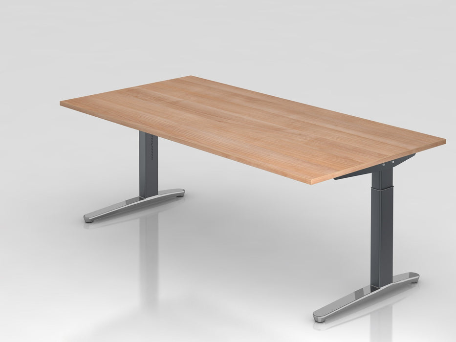 Hammerbacher | Schreibtisch C-Fuß 200x100cm Nussb / Graphit poliert