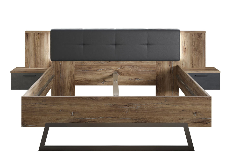 Hometrend | VENUSIA 16NX Bett |  160x200 3-teilig mit Nako-Set | inkl. LED | Flagstaff Eiche/Matera / Flagstaff Eiche