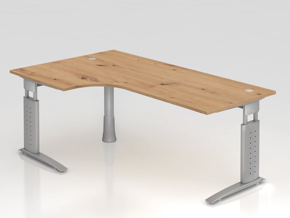 Hammerbacher | Winkeltisch C-Fuß 200x120cm 90° Asteiche / Silber