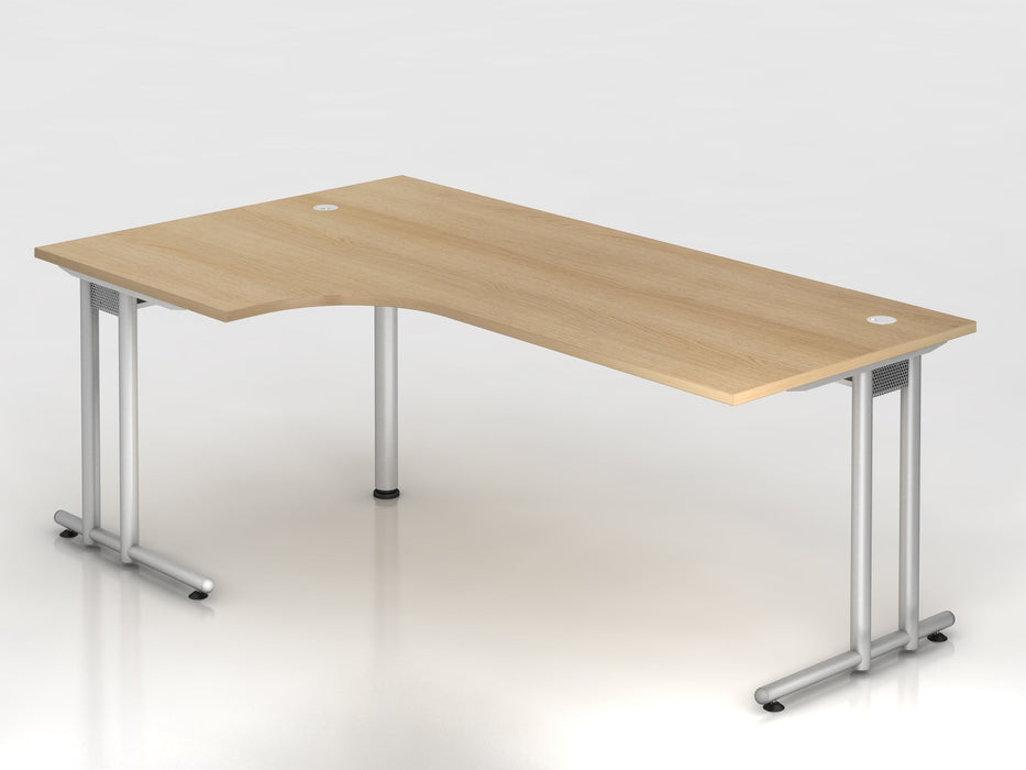 Hammerbacher | Winkeltisch C-Fuß 200x120cm 90° Eiche / Silber