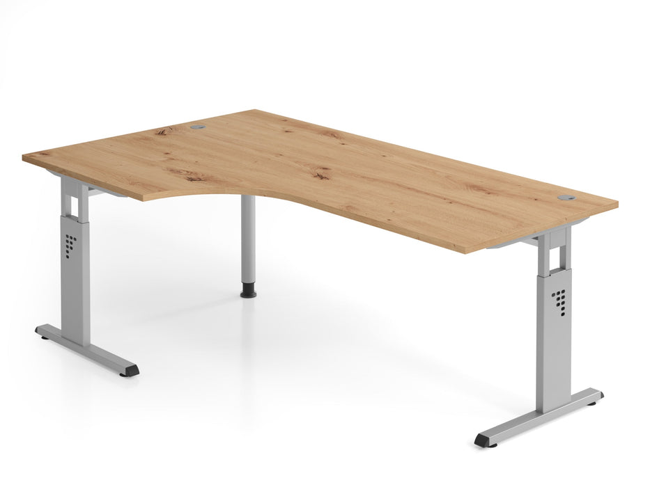 Hammerbacher | Winkeltisch C-Fuß 200x120cm 90° Asteiche / Silber