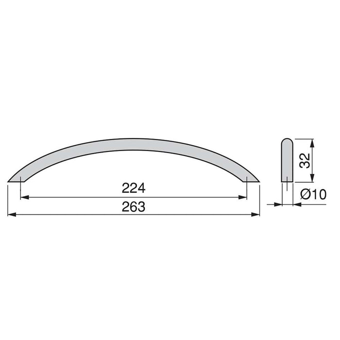 Lot von 20 Möbelgriffe Porto, L263mm, 224mm Achsenabstand, Stahl, Nickel satiniert