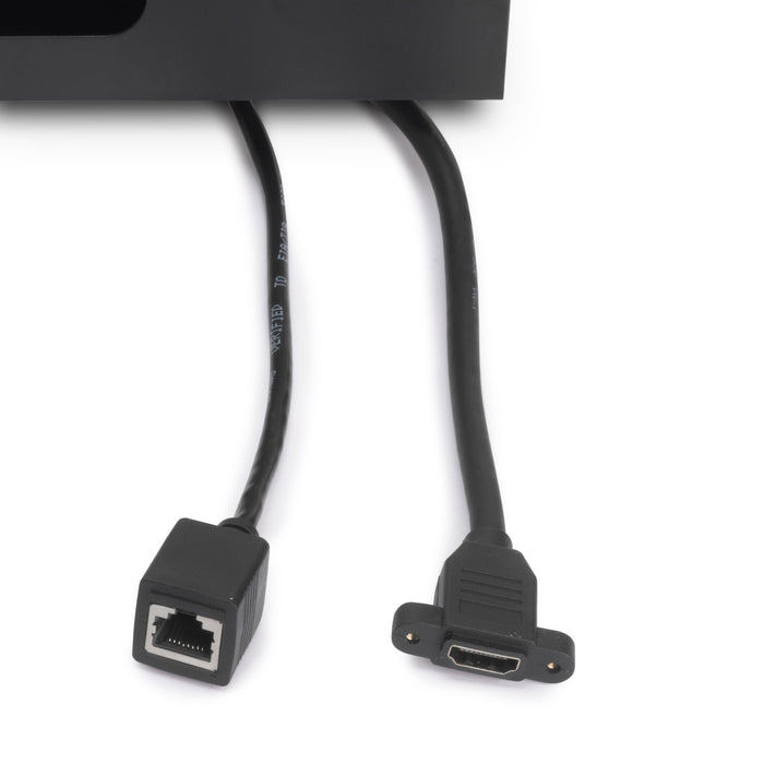 Multistecker Atom 26, 225x111mm, 2 Schuko-Stecker, 1 USB Typ A, 1 USB Typ C, 1 RJ45, 1 HDMI, Zamak-Stahl-Kunststoff, Schwarz