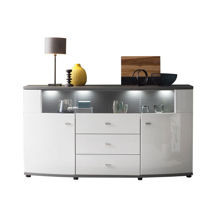 Hometrend | TRENDY 085-01 Sideboard | Weiß MDF Hochglanz Tiefgezogen / Anthrazit