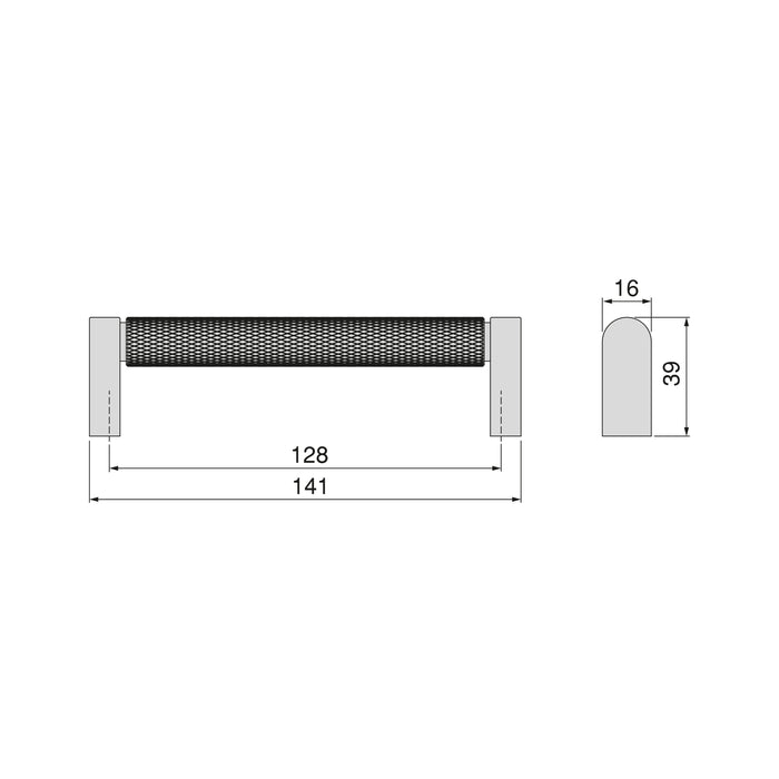 Lot von 5 Möbelgriffe Bergen, L141mm, 128mm Achsenabstand, Aluminium, Schwarz lackiert