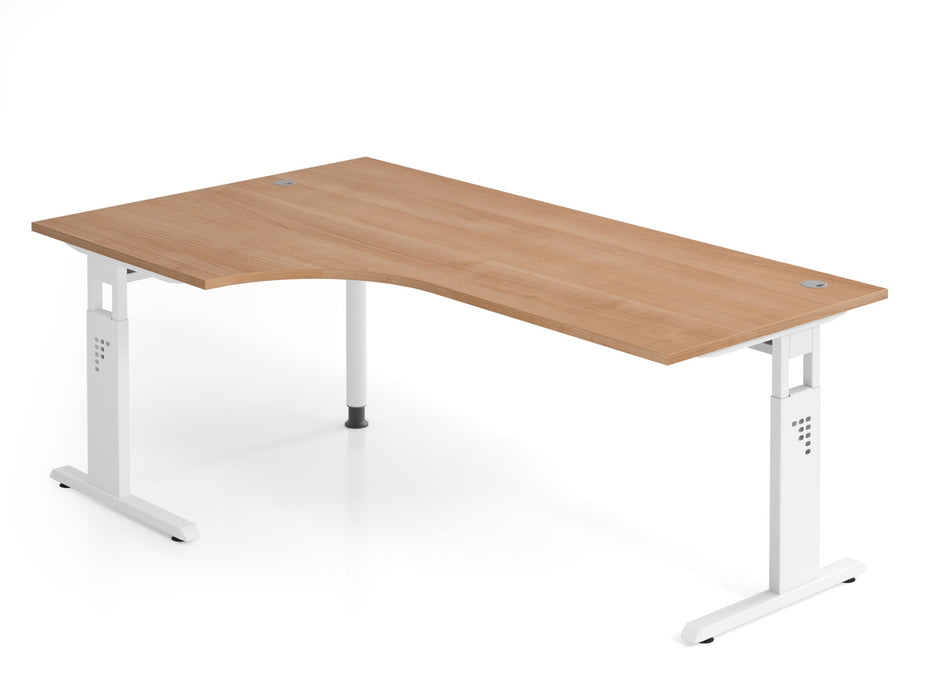 Hammerbacher | Winkeltisch C-Fuß 200x120cm 90° Nussbaum / Weiß