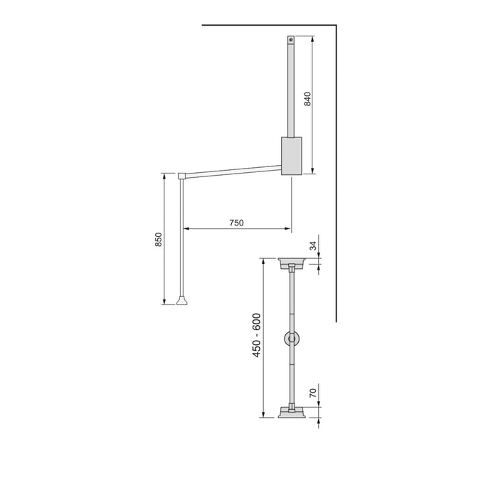 Kleiderlift Garderoben Hang, 450 - 600, Bemalte Steinfarbe, Stahl Kunststoff