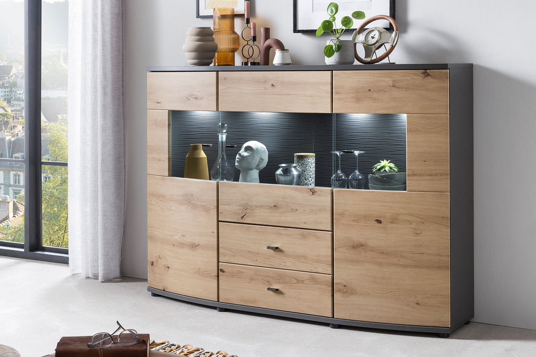 Hometrend | DERA 081 Highboard | Dekor Artisan Eiche MDF TG / Anthrazit