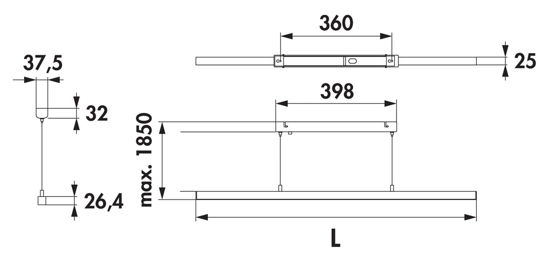 Naber | Asta LED | Pendelleuchte | L 1500 mm | 23,2 W | schwarz matt