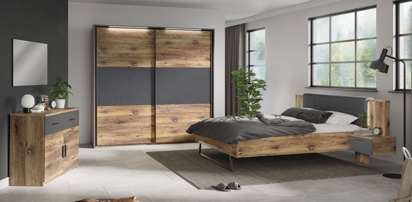 Hometrend | VENUSIA 16NX Bett |  160x200 3-teilig mit Nako-Set | inkl. LED | Flagstaff Eiche/Matera / Flagstaff Eiche