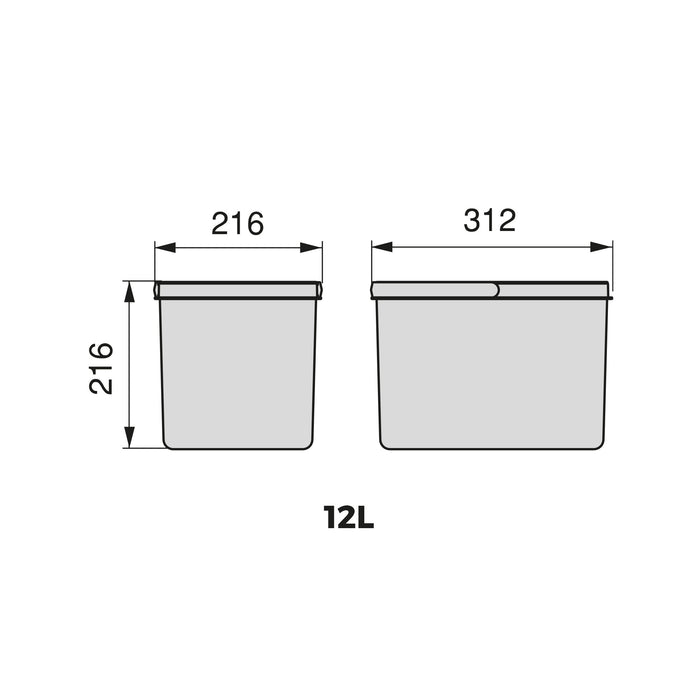 Lot Recyclingbehälter Küchenschublade, H 216mm, 2x12Liter, Kunststoff anthrazitgrau