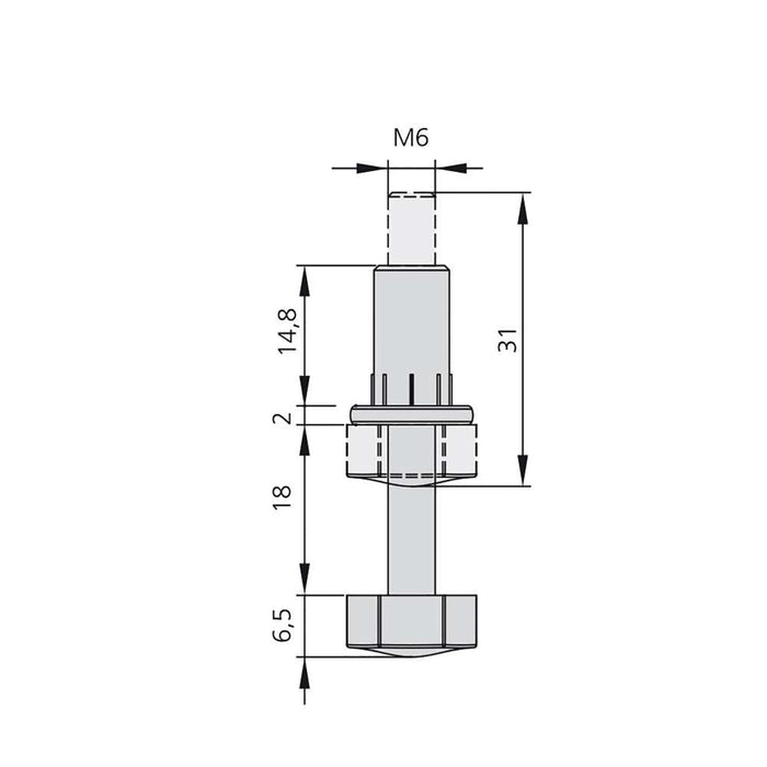 Lot von 20 Nivellierer Möbel, hexagonaler Sockel, M6, 18mm Einstellung, Stahl Kunststoff