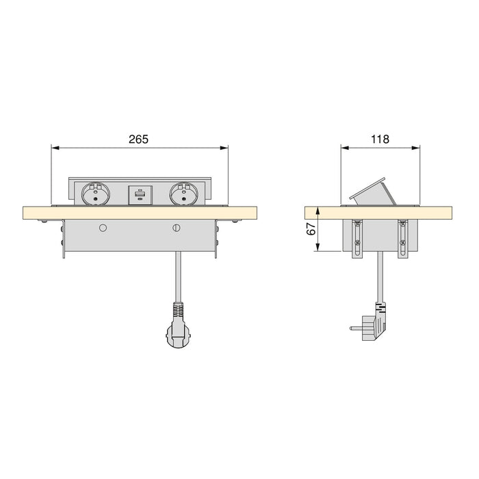 Desktop-Multistecker Atom 26 Lite, 225x111mm, 2 Schukosteckdosen, 1 USB Typ A, 1 USB Typ C, Zamak-Stahl-Kunststoff, Weiß