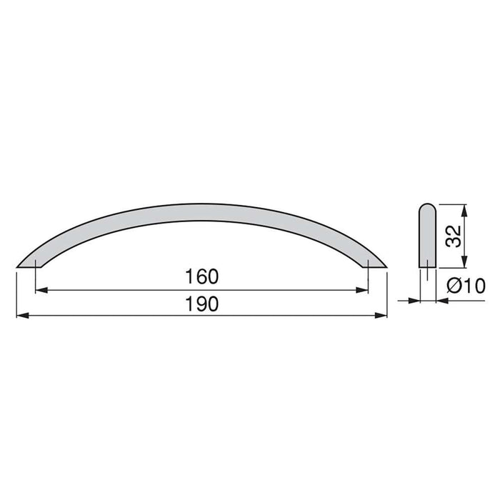 Lot von 25 Möbelgriffe Porto, L190mm, 160mm Achsenabstand, Stahl, Nickel satiniert