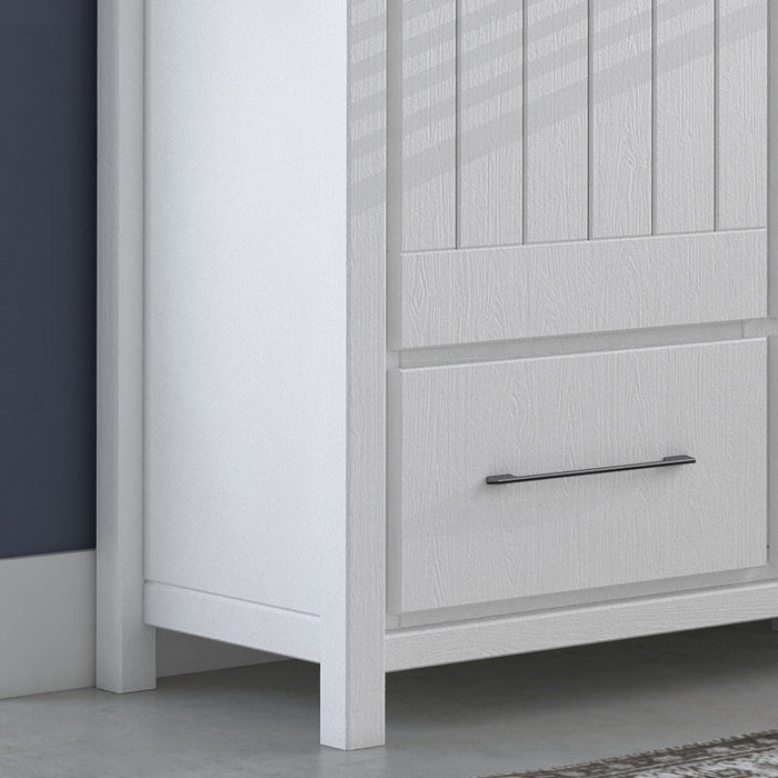 Hometrend | Miami 081-01 Highboard | Kiefer massiv weiss Absetzung grau gebürstet