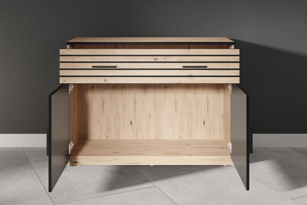 Hometrend | VENERA 084 Sideboard | Schwarz/Dekor Lamellen Artisan Eiche / Artisan Eiche