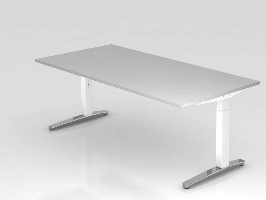 Hammerbacher | Schreibtisch C-Fuß 200x100cm Grau / Weiß poliert