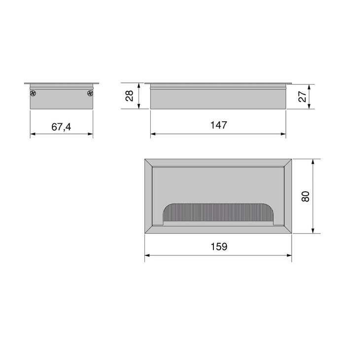 Quadrum Kabeldurchführungstüllen, rechteckig, 159x80mm, versenkt, Aluminium, Weiß metallic