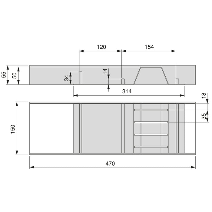 Messereinsatz Orderbox Schublade, 150x470mm, Stahl Holz, Anthrazitgrau