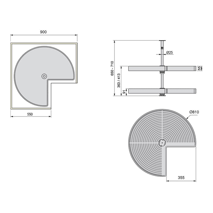 Lot Drehplatten Shelvo 3/4, 900mm Modul, Kunststoff Aluminium, weiss