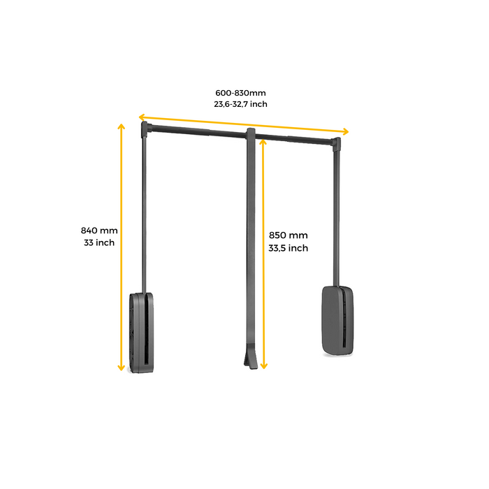 Kleiderlift Garderoben Sling, 600 - 830, Titanium, Stahl Kunststoff