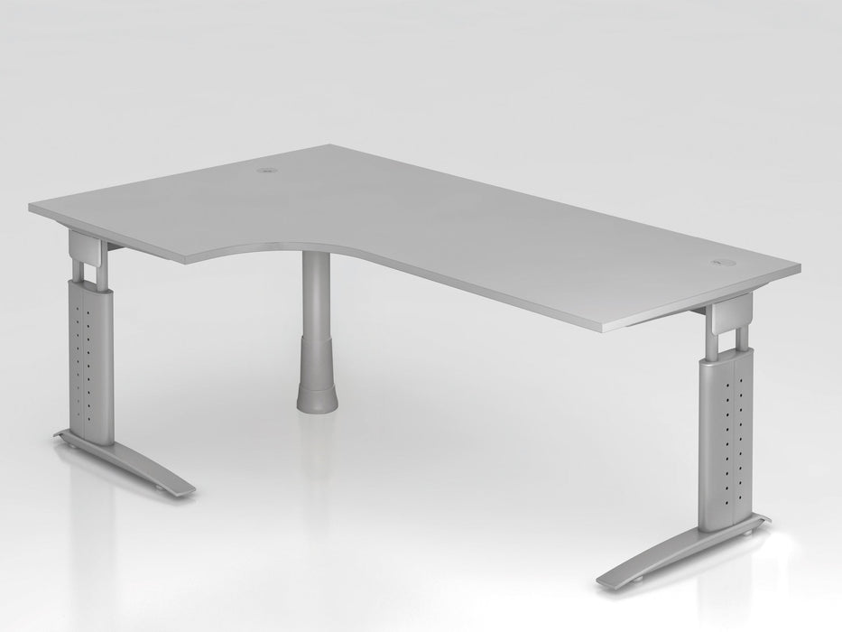 Hammerbacher | Winkeltisch C-Fuß 200x120cm 90° Grau / Silber