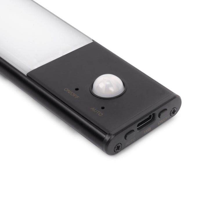 USB wiederaufladbare LED-Wandleuchte Kaus Black Bewegungssensor,, L600mm, Kunststoff Aluminium, Schwarzer metallic