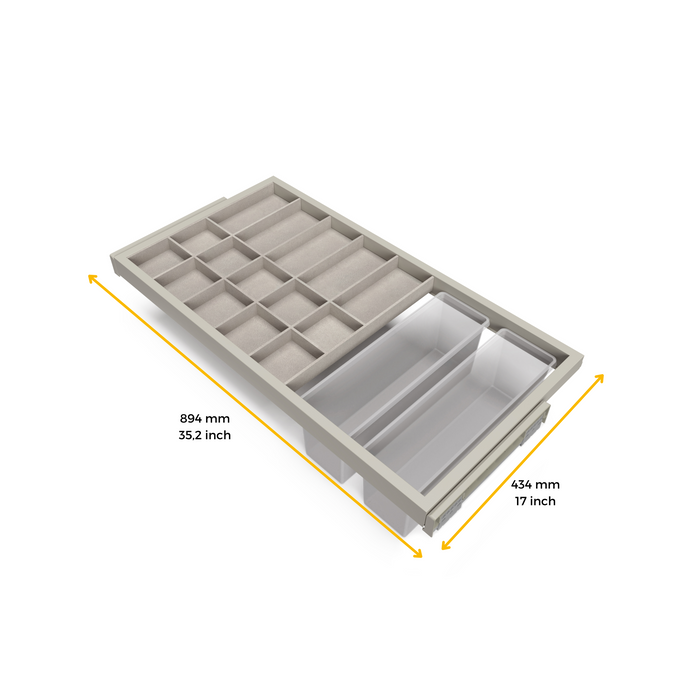 Set aus Organizer Schubladenset, Hilfsablage Soft-Close-Führungsrahmen Kleiderschränke, verstellbar, Modul 900mm, Steingrau