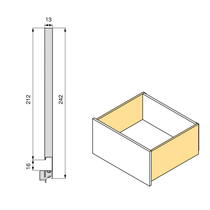 Aussenschublade Vertex 3D 60Kg Schublade H 242mm, T 450mm, Stahl, Silvergrau