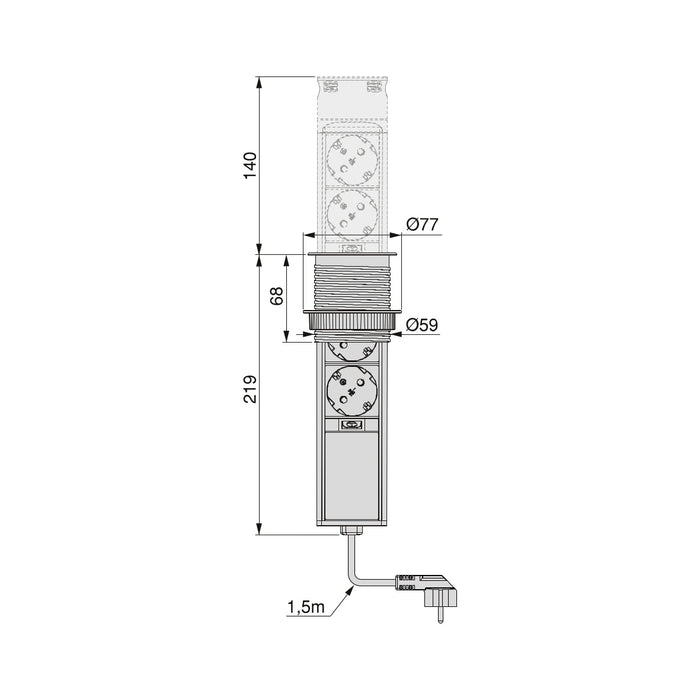 Multistecker Vertikal Push 60, Durchmesser 60mm, 2 x Schukostecker, 2 x USB Typ A, Stahl Kunststoff, Edelstahl