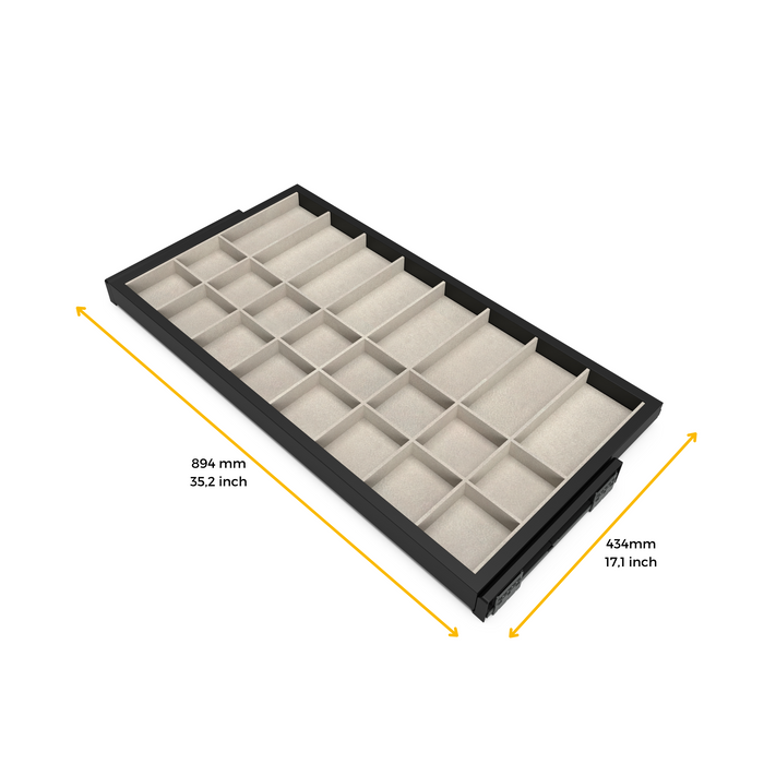 Set aus Organiser Schubladen-Set Soft-Close-Schubladenführung Rahmen Kleiderschränke, verstellbar, Modul 900mm, Struktur Schwarz Steingrau