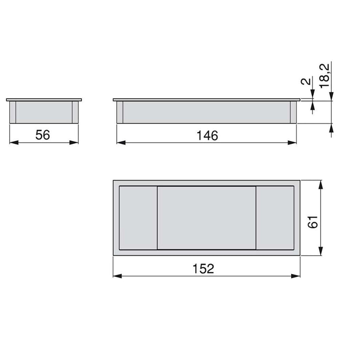 5er-Satz Kabeldurchführungen Plaswire 152 Tische, rechteckig, 146x56mm, Unterputzmontage, Kunststoff, Weiß