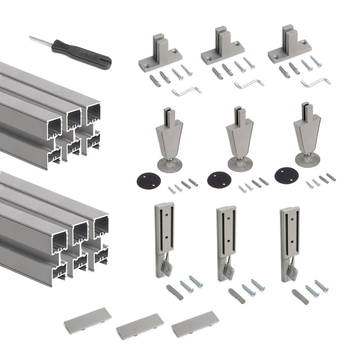 Satz von 3 Zero Rahmen Beschlägen Profilen Boden- Wandmontage Nivellierer, Aluminium Zamak, Steingrau