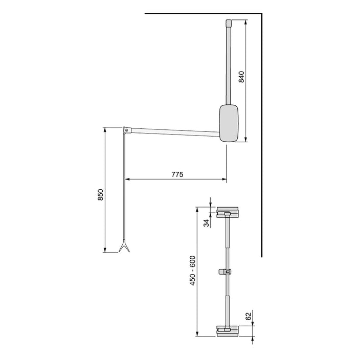 Kleiderlift Garderoben Sling, 450 - 600, Verchromt, Stahl Kunststoff