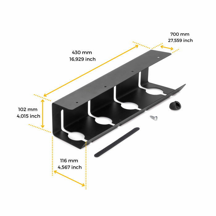 Untertisch-Kabelträger 2er Set L 430 mm, Stahl, Schwarz lackiert