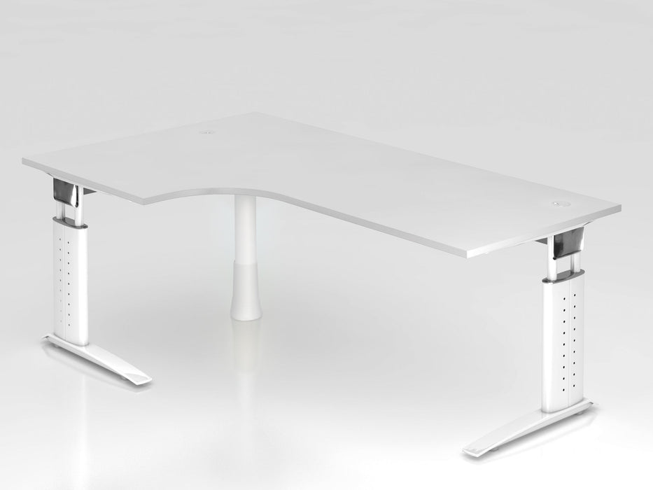 Hammerbacher | Winkeltisch C-Fuß 200x120cm 90° Weiß / Weiß