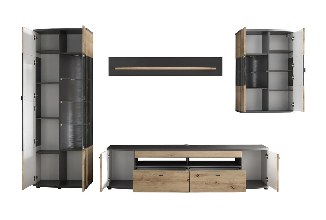 Hometrend | DERA VB Wohnkombination | 4-teilig | Dekor Artisan Eiche-Anthrazit MDF HG TG / Artisan Eiche-Anthrazit