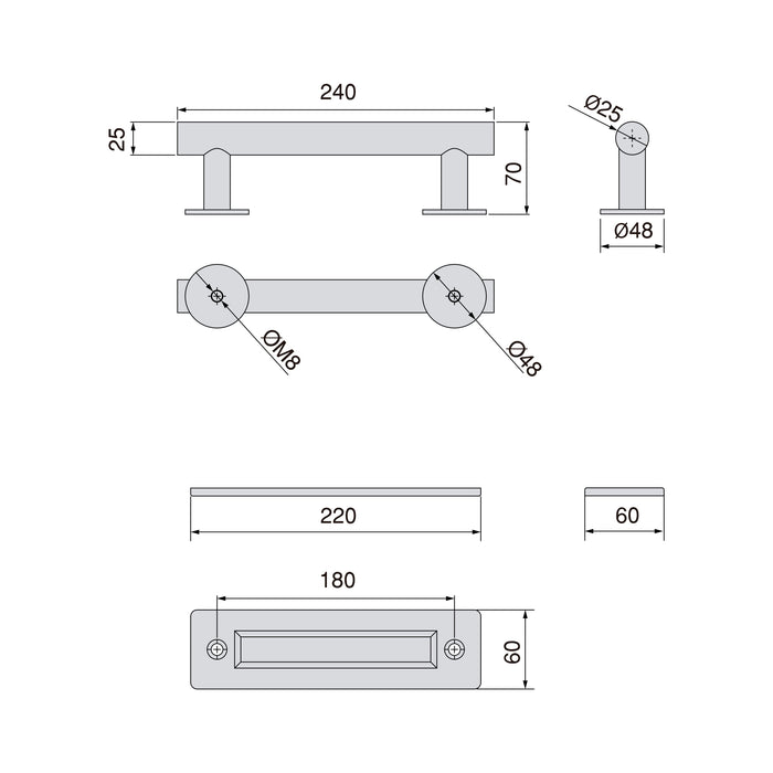 Griff Holzschiebetüren Pasadena, L 240 mm, 180 mm Achsenabstand, Stahl, Schwarz strukturiert