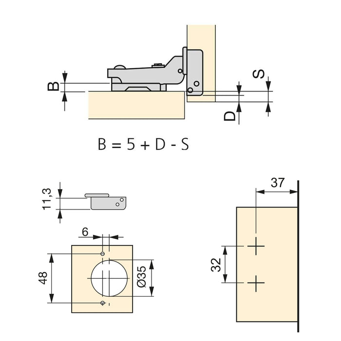 Kit von 20 Topfscharniere X91 telanschlag Schließautomatik Kreuzmontageplatten zum Schrauben, H 0, Stahl, Titan-Ausführung