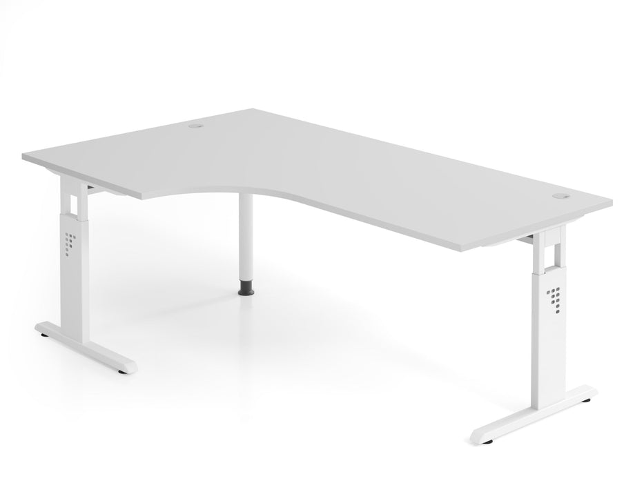 Hammerbacher | Winkeltisch C-Fuß 200x120cm 90° Grau / Weiß