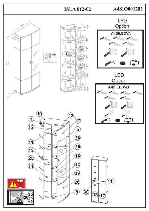 Hometrend | ISLA 012-02 Hochvitrine | Weiß-Anthrazit MDF Hochglanz Tiefgezogen / Weiß-Anthrazit