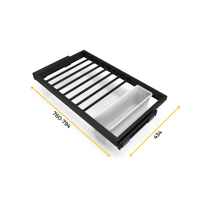 Set aus 7 Hosenträgern, 1 Tablett sanft schließendem Gleitrahmen Kleiderschränke, verstellbar, Modul 800mm, Schwarz texturiert