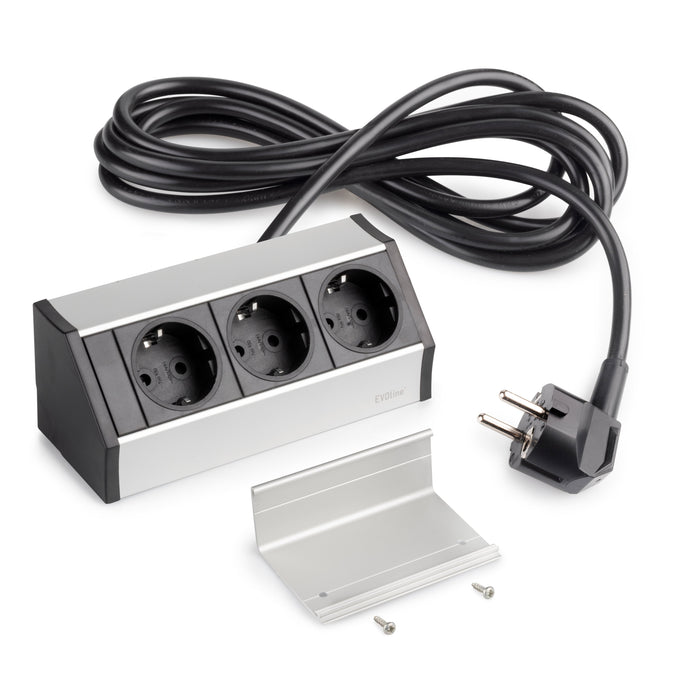 Aufputz-Multistecker V Dock, 3 x Schuko-Steckdose, Kunststoff Aluminium, Matt eloxiert