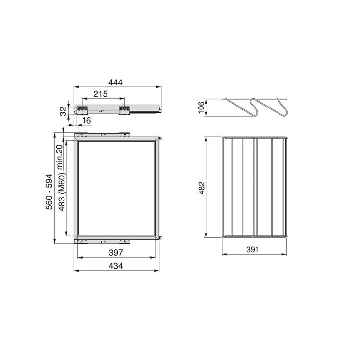 Set aus Set Schuh-Regal aus Metall Gleitrahmen Dämpfung Kleiderschrank, verstellbar, Modul 600mm, Steingrau