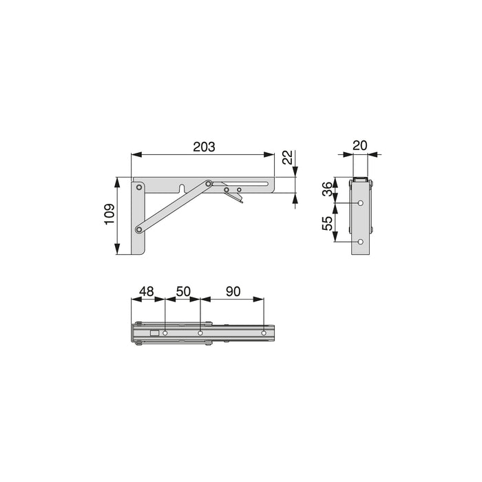 Satz Klappbarer Stützen, L 203mm, Stahl, Schwarz lackiert