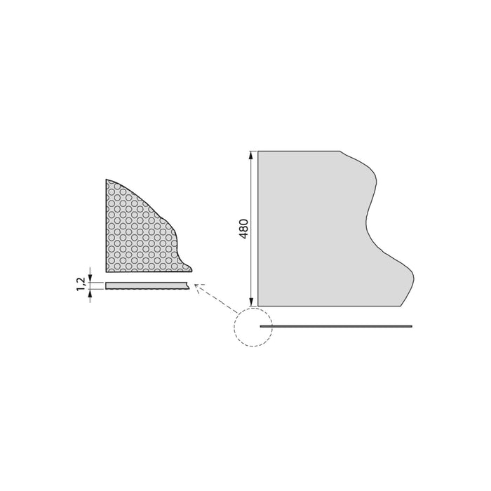 Antirutschmatte Schublade, gestrichelt, L 1,5m, Breite 480mm, Kunststoff, grau